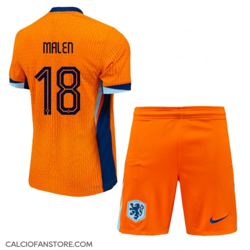 Maglia Calcio Paesi Bassi Donyell Malen #18 Prima Divisa Bambino Europei 2024 Manica Corta (+ pantaloncini)